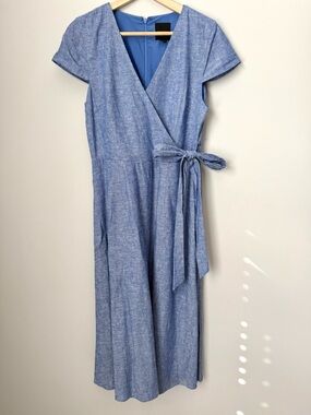 Alex Marie Light Blue Short Sleeve Chambray Wrap Dress